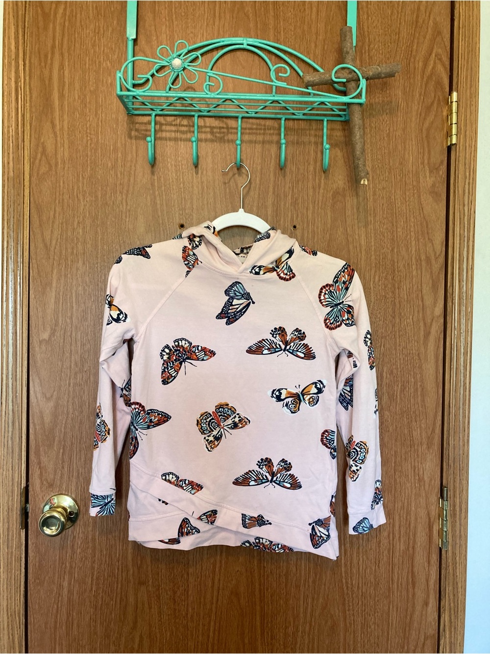 Nomad Pink Hoodie with Multicolor Butterfly Trim
